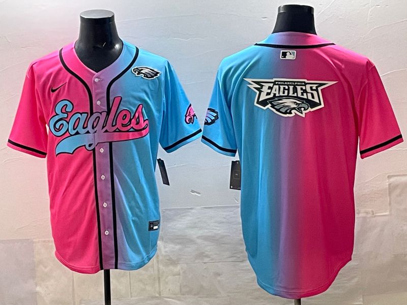 Men 2025 Philadelphia Eagles Blank Blue pink Nike Limited NFL Jersey style 029